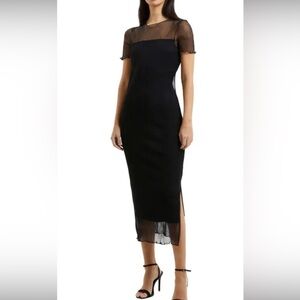 French Connection Elegant Black Sheer Sleeve Dress